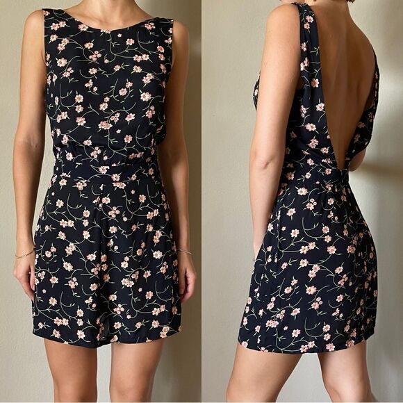 Reformation Mini Black Dress Open Back Floral Size S - Picture 1 of 10